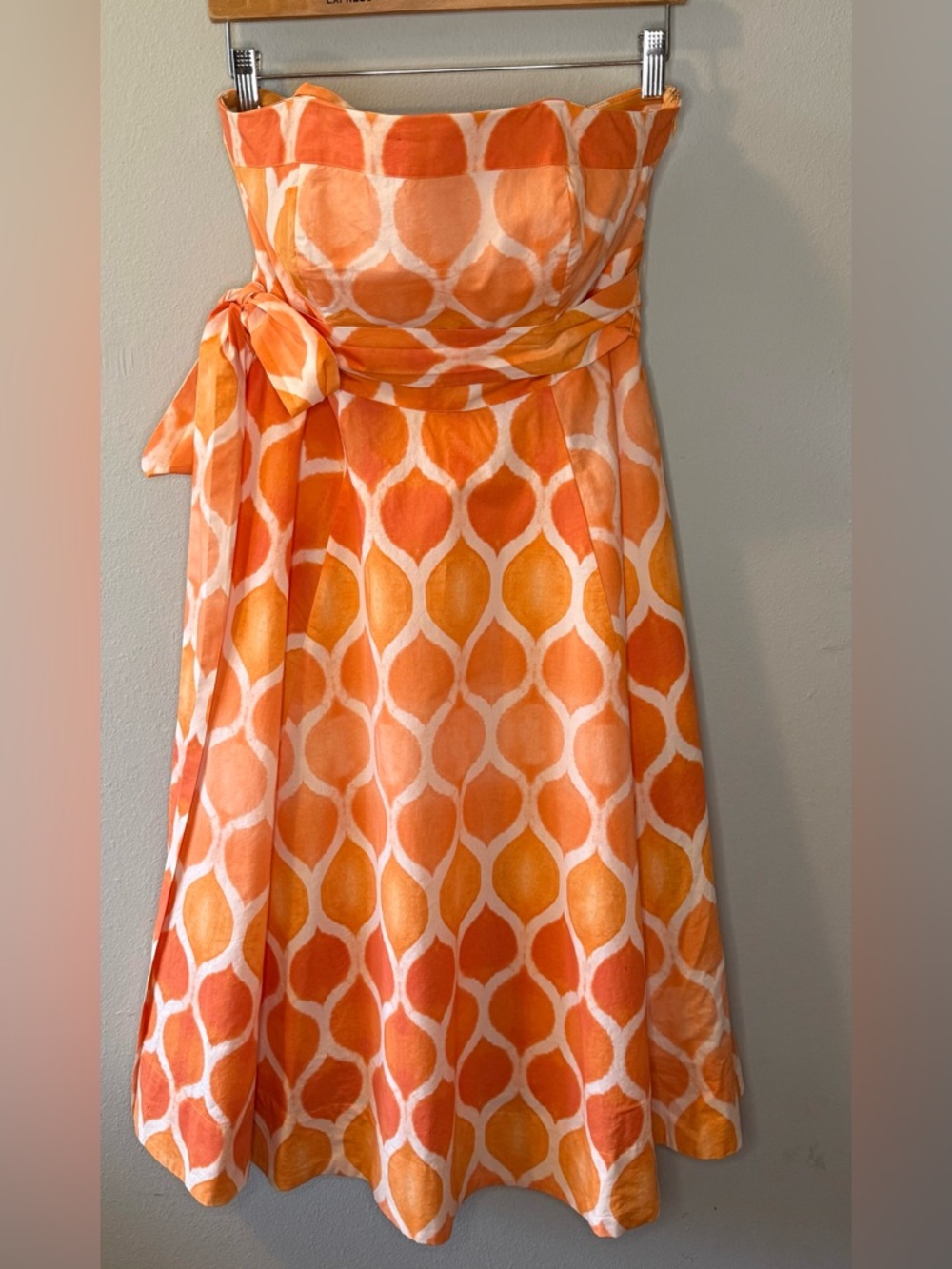 Maeve Orange and White Strapless Midi Dress